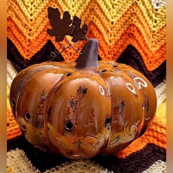 Burnt Orange Ceramic Pumpkin Patch Thanksgiving Halloween Autumn Friendsgiving - Picture 1 of 10